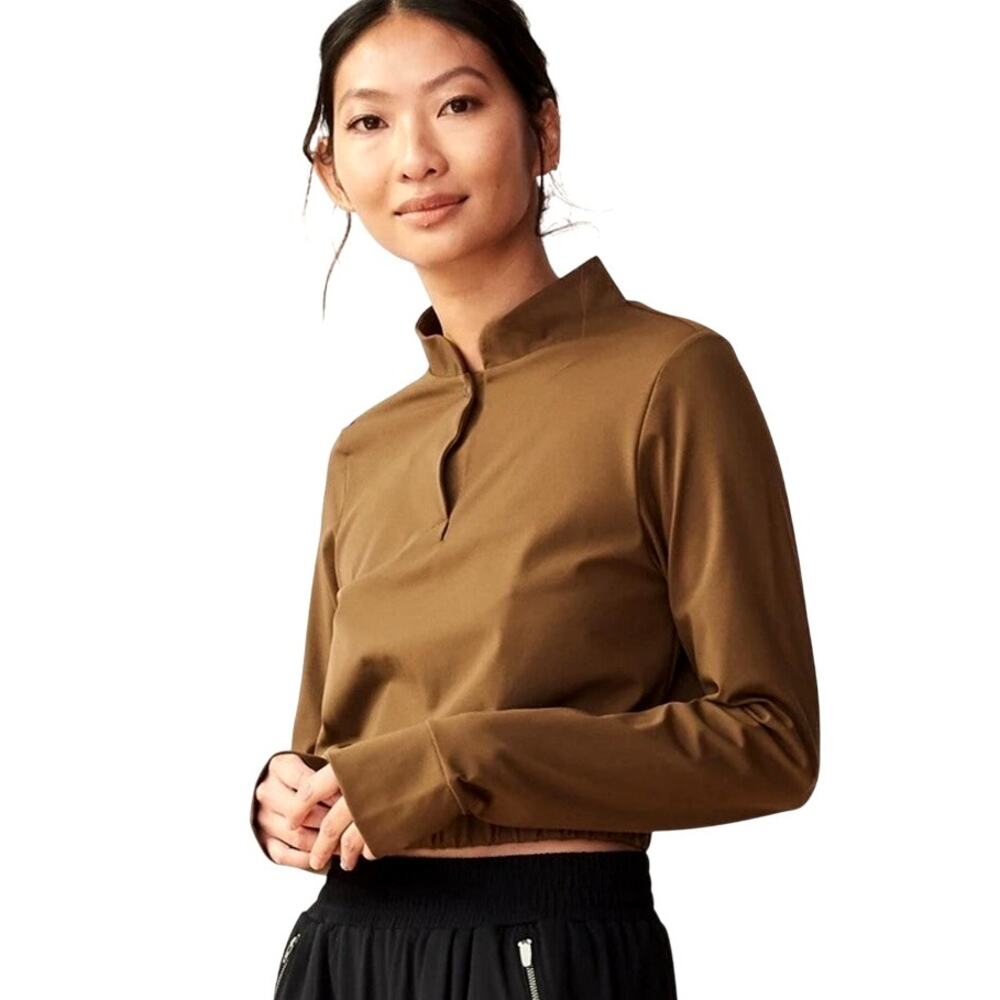 ADAY Check-In Crop Top Olive Small NWOT Mandarin Collar Thumbhole Long Sleeve